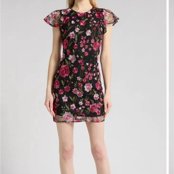 Sam Edelman Dresses & Skirts - Sam Edelman Black Dress with Pink Floral Design